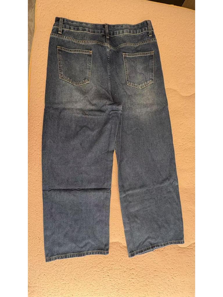 Retro gewaschene Mehrprozess-Jeans für Damen mit weitem Bein - Lockerer Schnitt