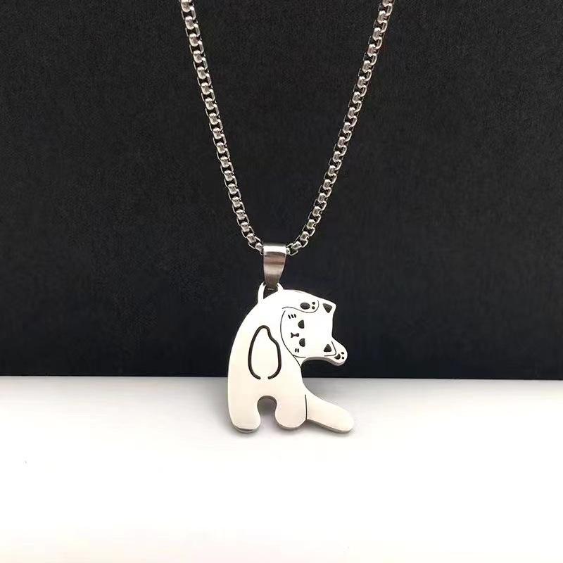 Cute Than Heart Cat Necklace Creative Cartoon Students Titanium Steel Pendant Niche Couple Necklace Pendant Does Not Lose Color