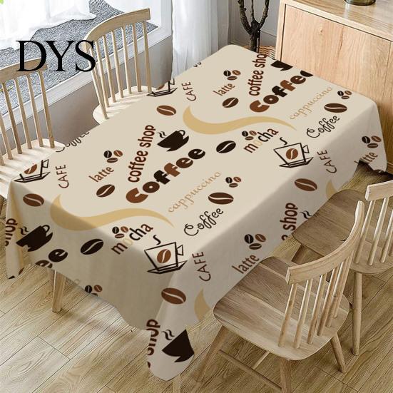 Dining Table Cover Waterproof Wrinkle Free Flax Coffee Pattern Cloth Printed Vintage Versatile Linen for Home