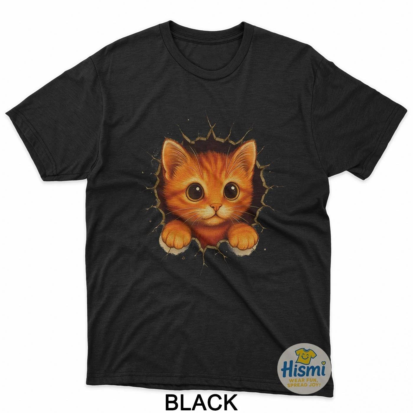 Cute Orange Kitten Cracks Wall Funny Cat Lover T-Shirt 2XL
