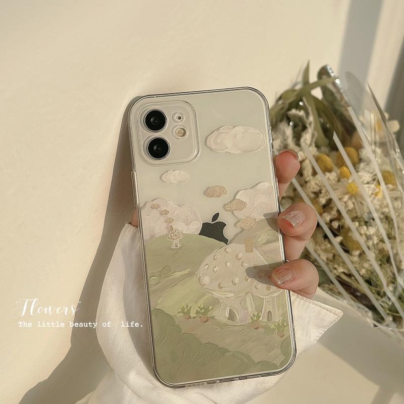 Gentle Green Hill Apple 12 Mobile Phone Case 13 Oil Painting 15 Promax Protector Case 14 Transparent 16 Applicable To All Inclusive 11