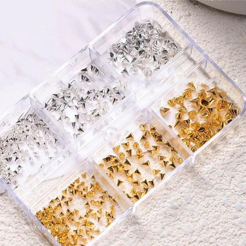 Pack Of 6 Unique Style Metal Nail Art Studs Assorted Shapes Bold Gothic Decorations For DIY Manicure Designs