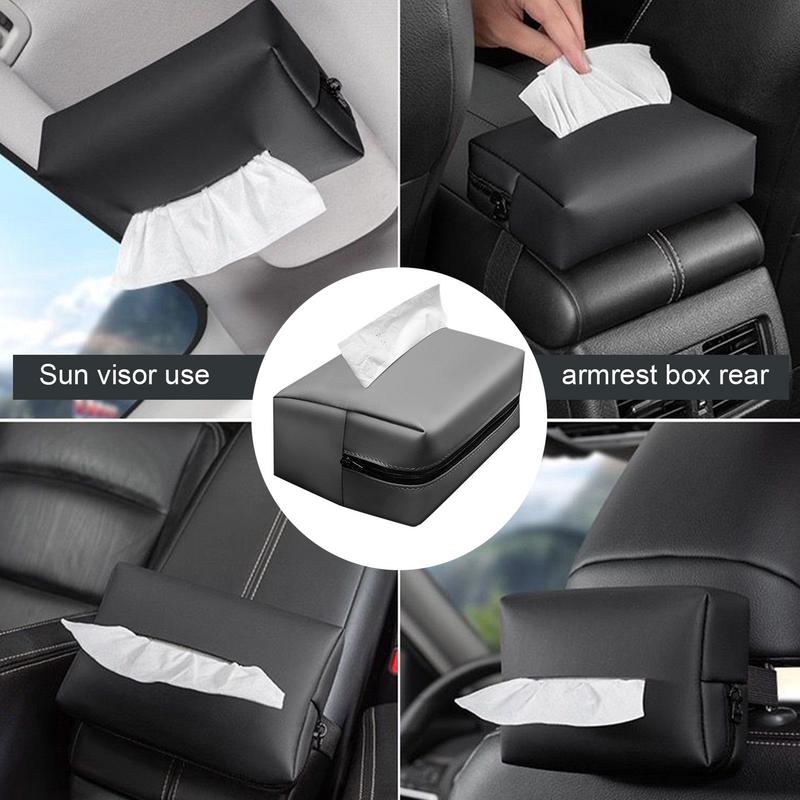 PU-Leder Auto-Taschentuchhalter Auto PU-Leder Serviettenhalter Reißverschluss Tissue-Aufbewahrungswerkzeug Für Auto-Kopfstütze Armaturenbrett Armlehne