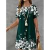 Damen Casual Blumenmuster Minikleid Vintage Rundhals Kurzarm Modisch Boho Freizeitkleider