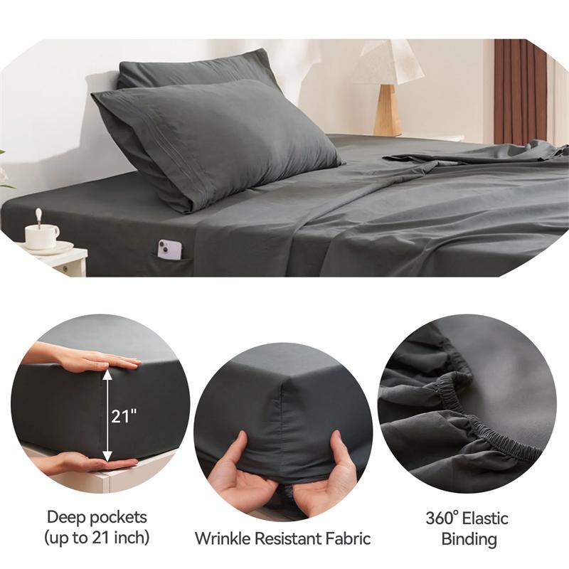 4 Piece Bed Sheet Set Microfiber Queen Sheet Set Hotel Luxury Bed Sheets Extra Soft With Fitted Sheet Flat Sheet & Pillowcases