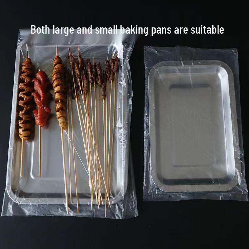 Barbecue Plate Dustproof Bag - Disposable, Anti-Oil, Wash-Free Plastic Cover for Grilled Meat & Skewers.