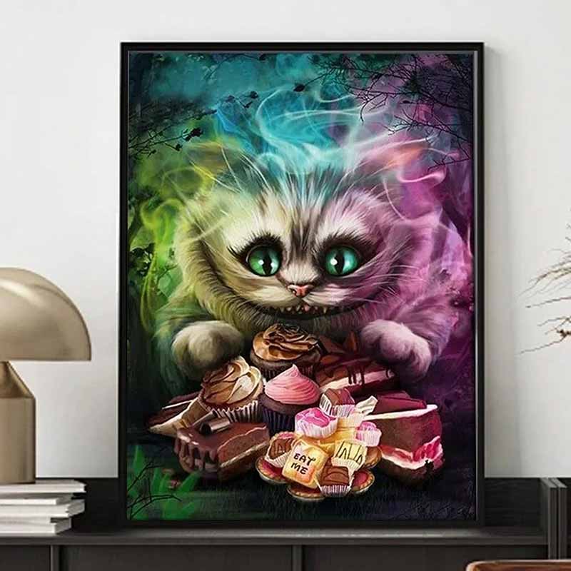 Disney Diamond Painting Alice In Wonderland Cheshire Cat Themed Art Illustration 5D Cross Stitch Hanging Print 5D PuzzleMosaicEmbroideryHomeDecoration
