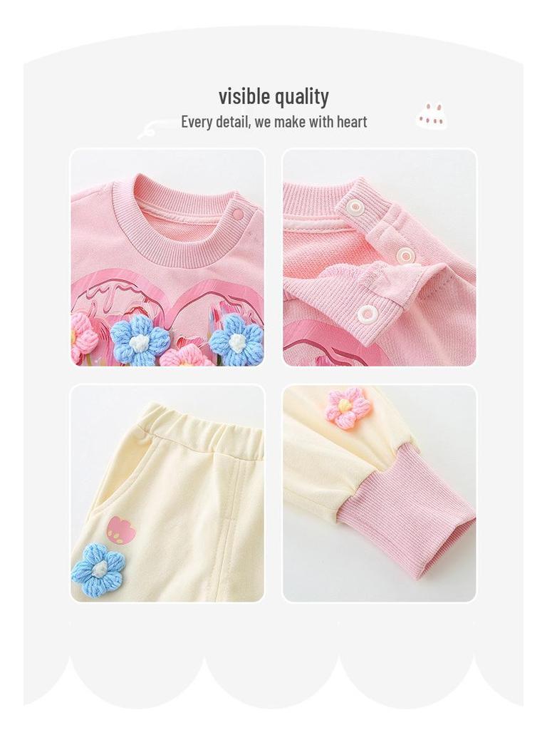 Toddler Girl Cotton Two-Piece: Fashionable Long Sleeve Sweatshirt Set for Spring & Autumn 2025