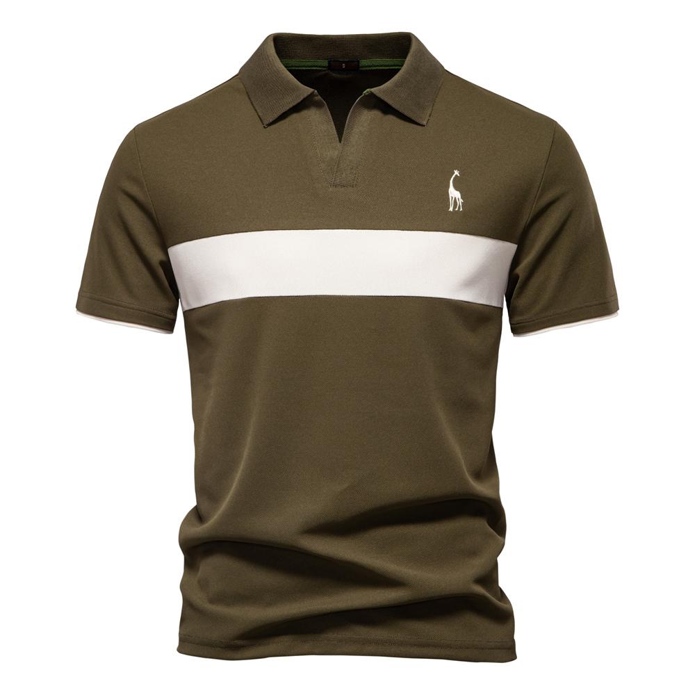 Men's V-Neck Striped Polo Shirt Breathable Slim Fit Polo Shirts for Men Lightweight Casual Athletic Polo