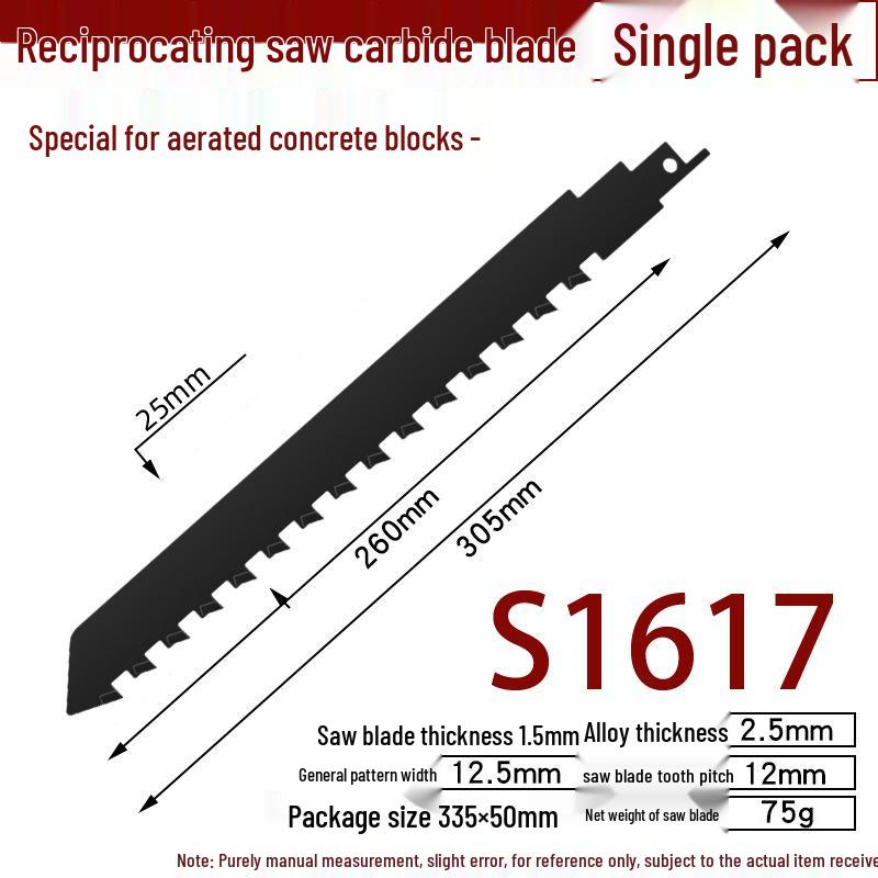 Tungsten Carbide Reciprocating Saw Blade for Brick, Aerated, Porous Concrete, and Fiber Cement Cutting