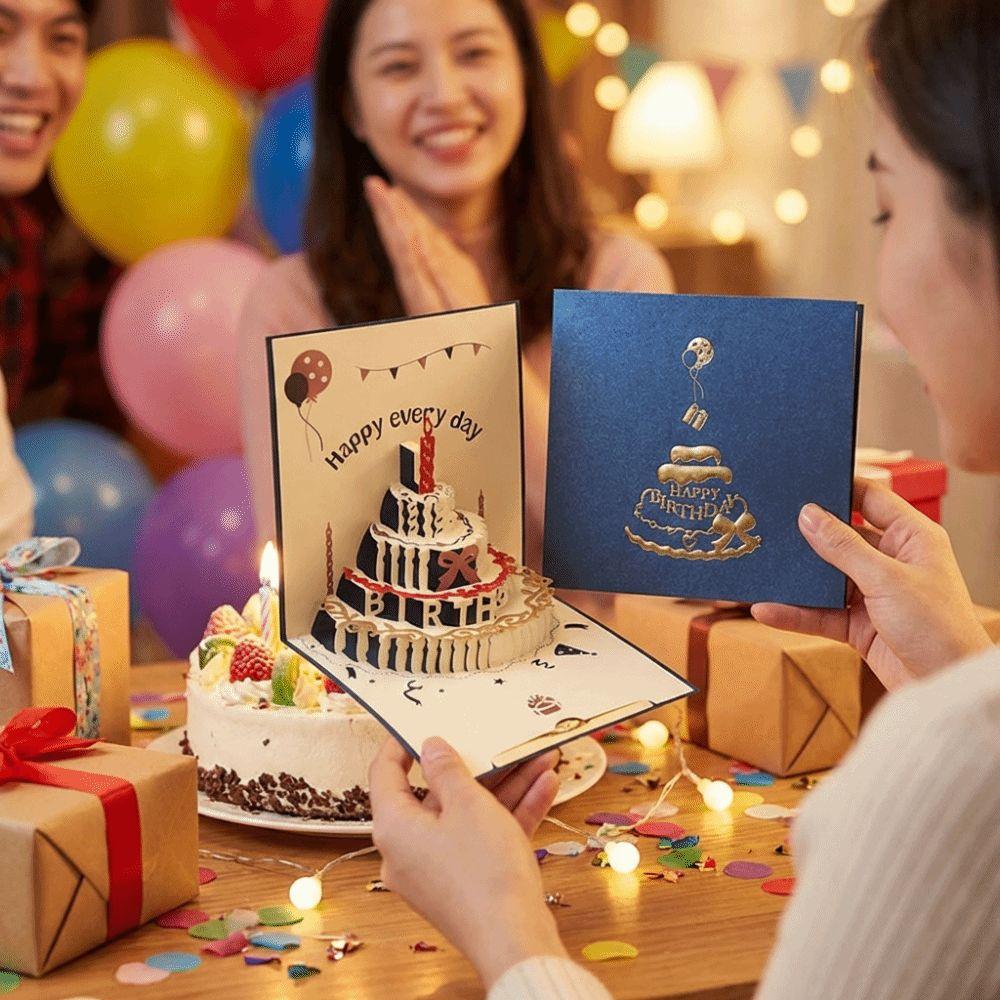 Folding 3D Pop Up Birthday Card Hollow Paper Carving Invitation Card Message Cards  Baby Shower