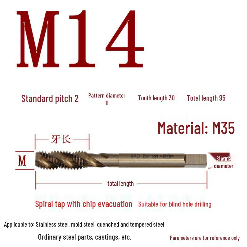 Cobalt Tapping & Threading Tools for Spiral Taps M3-M12, Stainless Steel