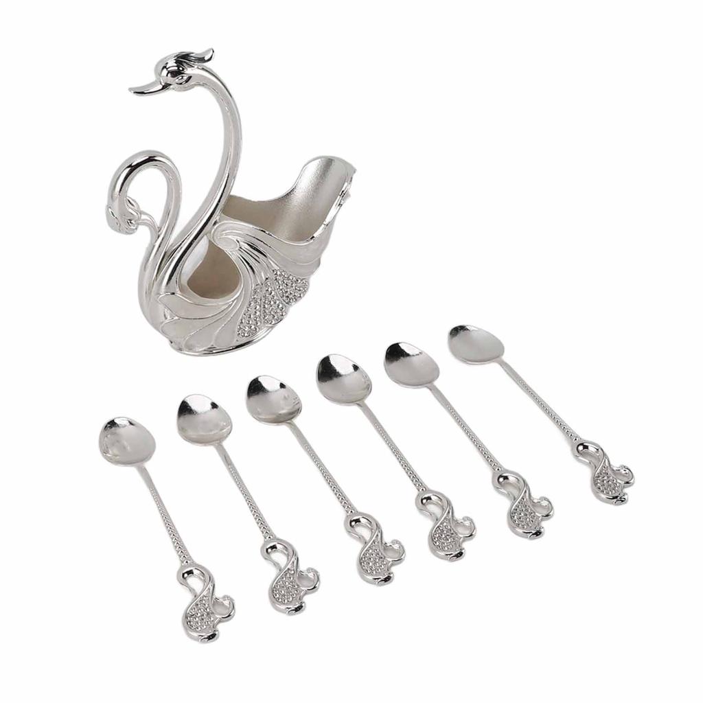 Swan Dinnerware Set Metal Tableware Cutlery Set Decorative Swan Base Holder with 6 Spoons for
