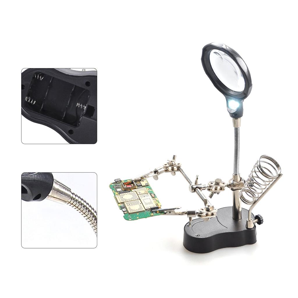 Magnifying Glass Soldering Station LED Lamp Magnifier with Auxiliary Clips for Hardware Repair