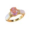Luo Xi Temple 2024 Ice Flower Cut Ring: S925 Sterling Silver, White Mother-of-Pearl, Padparadscha, High Carbon Diamond, 7x9mm.
