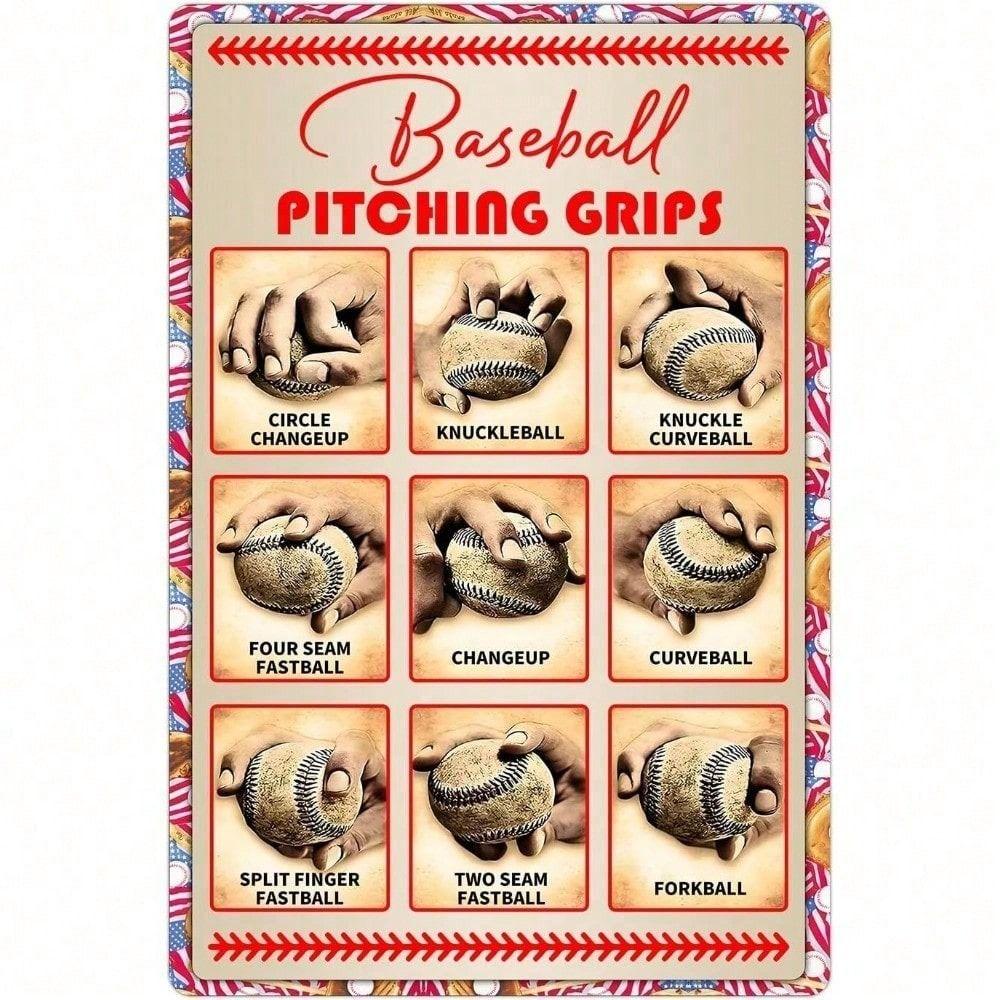 Metal Poster Wall Art Pitcher Graph Grab for Boy Room Baseball Player Gift