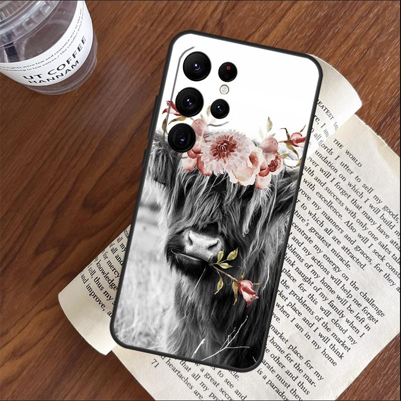 Highland Cow Scottish Art Phone Case For Samsung Galaxy S25 S23 S22 S21 Ultra S9 S10 S20 Plus S24 FE Funda Cover Shell
