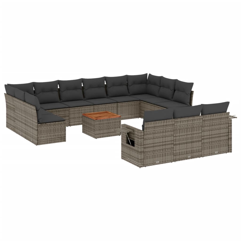 14 Piece Grey Garden Sofa Set with Cushions Poly Rattan