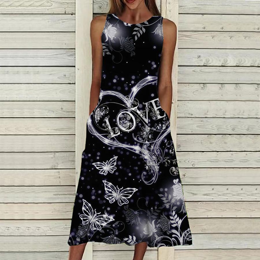

Летнее модное сексуальное платье без рукавов, мягкое повседневное платье с 3D принтом «Любовь», платье на бретельках без рукавов, летнее платье на подтяжках
