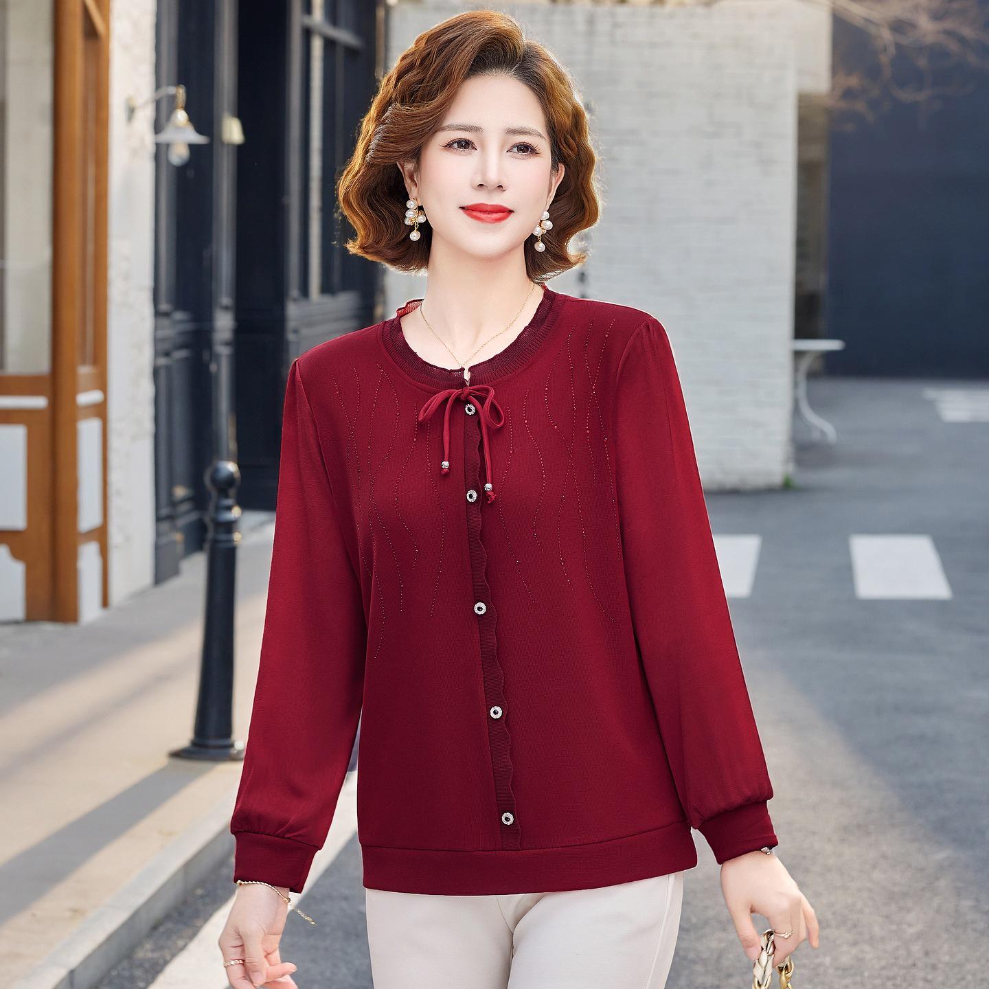 

2026 New Women s Stylish Mother s Spring T-shirt - Elegant Top for Middle-aged & Elderly 5XL (recommended 155-165 jin)