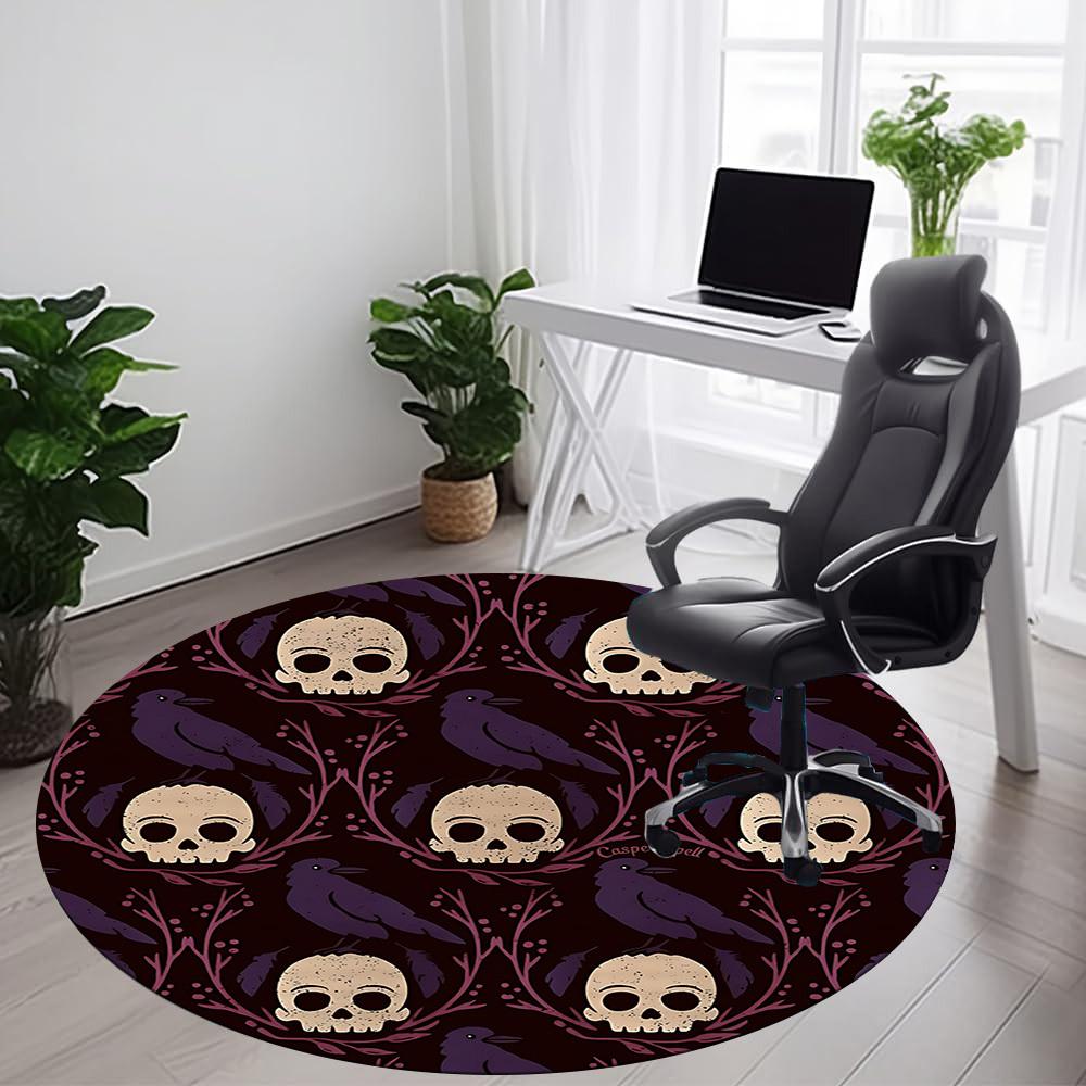 1PC Skulls Ravens Office Round Area Rug, Mat Suitable For Office, Under Office Chairs Bedroom Living Room Home Decor, Room Deco