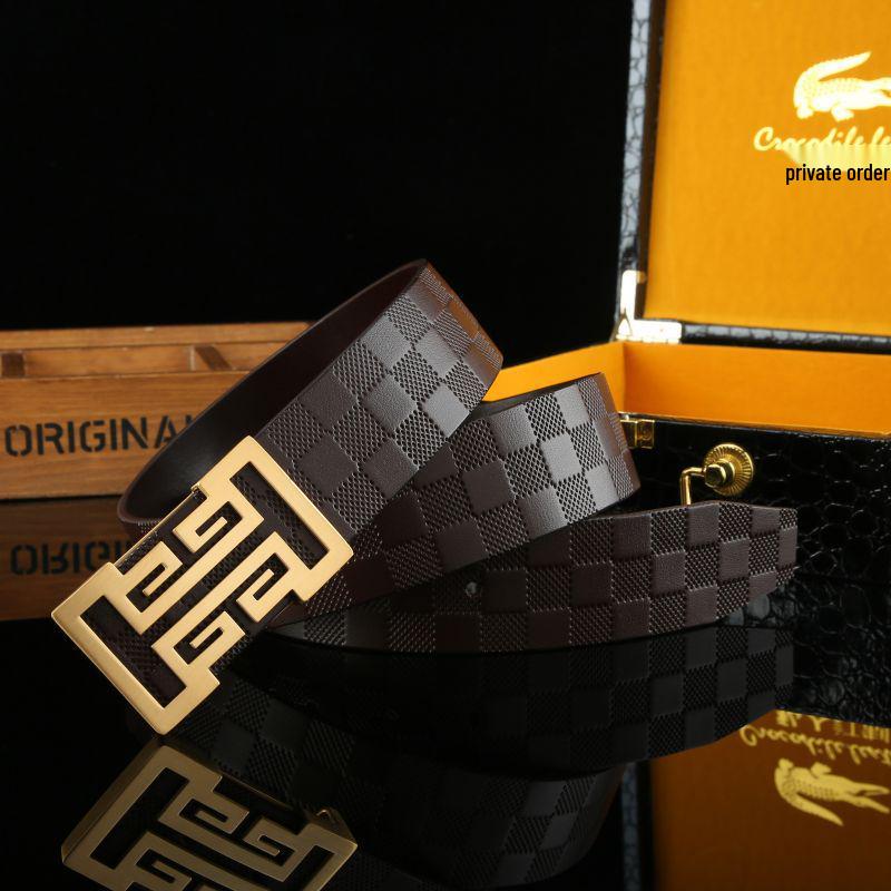 

Мужской ремень из натуральной кожи - Гладкая пряжка, Чистая коровья кожа, Универсальный, Модный пояс для повседневных брюк 120 cm