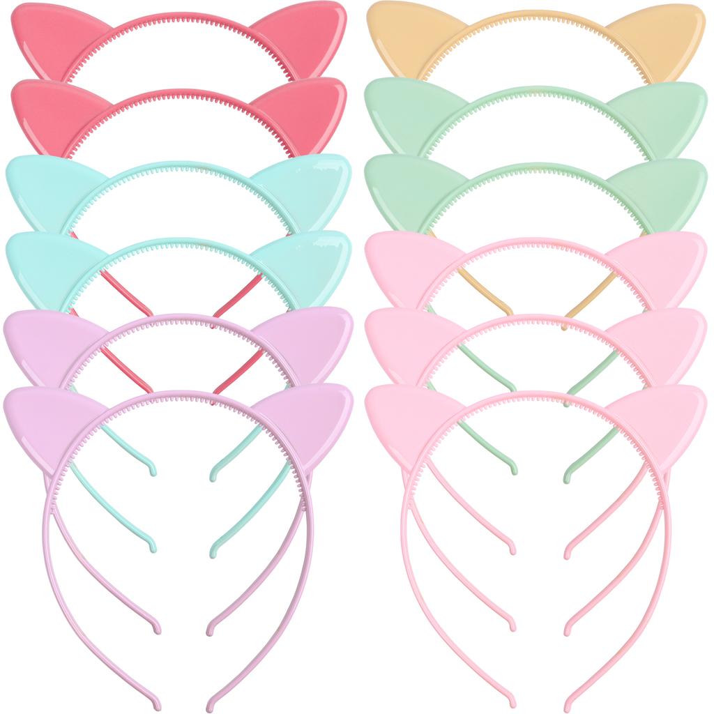 12pcs/set Girls Cat Ear Headbands Matte Plastic Headband Kitty Ears Hairbands Family Decoration Party Hair Accessories