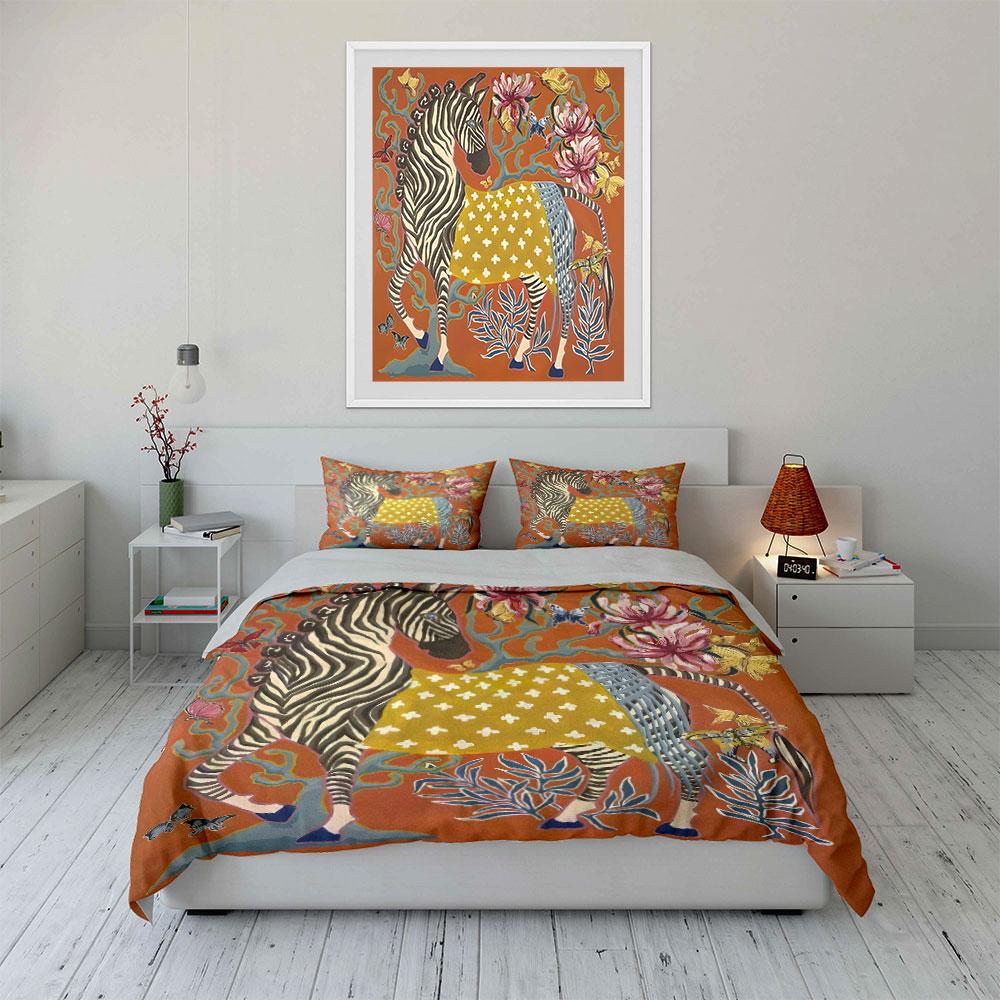Zebra-Themed Decorative Art Set kid's and adults' bedroom decor, Exquisite three-piece bedding set gift