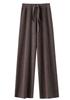 Women's High-Waisted Wide-Leg Wool Pants - Casual, Floor-Length, Straight-Leg, Autumn/Winter, Versatile Knit for a Longer Leg Look
