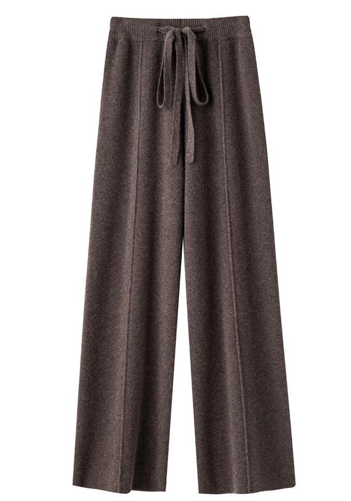 Women's High-Waisted Wide-Leg Wool Pants - Casual, Floor-Length, Straight-Leg, Autumn/Winter, Versatile Knit for a Longer Leg Look