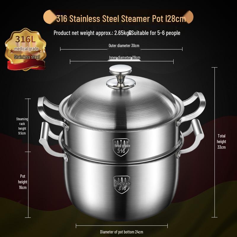 Extra Tall 316 Stainless Steel Stockpot with Anti-Overflow Lid, Large Capacity, No Coating, Perfect for Porridge, Steaming, and Stews.