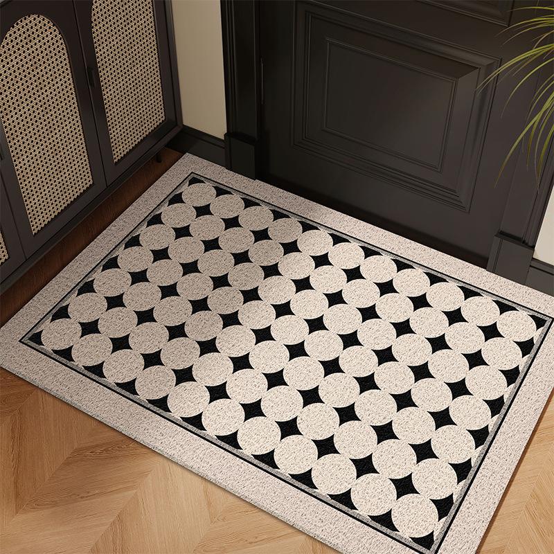 Pvc Geometric Pattern Entrance Mat Simple Black and White Dust Removal Floor Carpet Anti-Skid Wear-Resistant Foot Rug for Porch