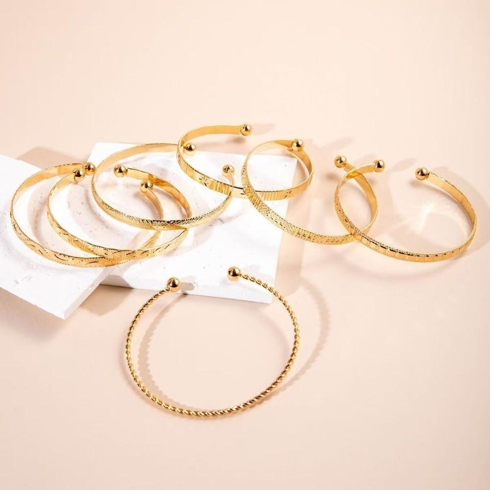 7 Pcs/Set Versatile Gold Color Bracelets Stackable Heart Prints Bracelets Music Festival