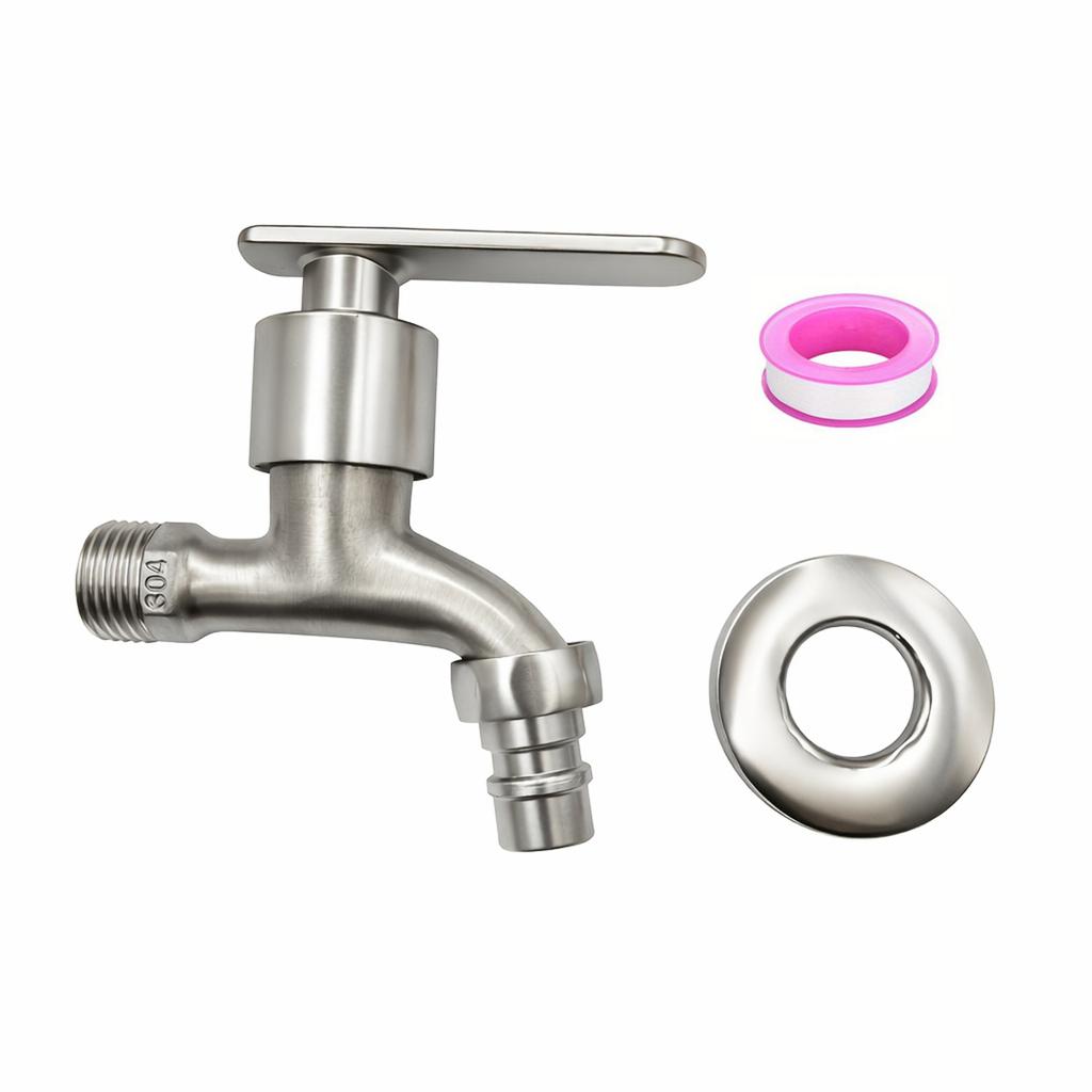 304 Stainless Steel Faucet, Washing Machine Connection Faucet, for Home Kitchen Bathroom Stainless Steel Faucet, Single-Hole Installation