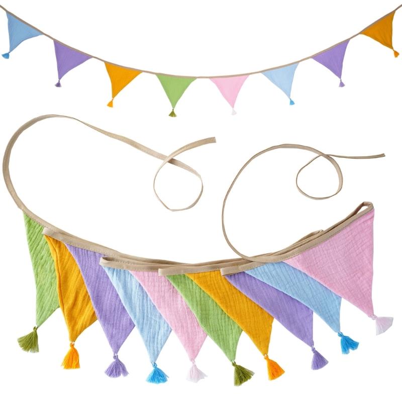 Festoni Bandierine in Cotone Crepe Colori Caramella Luminosi Per Asilo Nido Compleanni di Bambini Feste Eventi