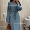European And American New Elegant Solid Color Sexy Waist Fashion Princess Sleeve Medium And Long Dress
