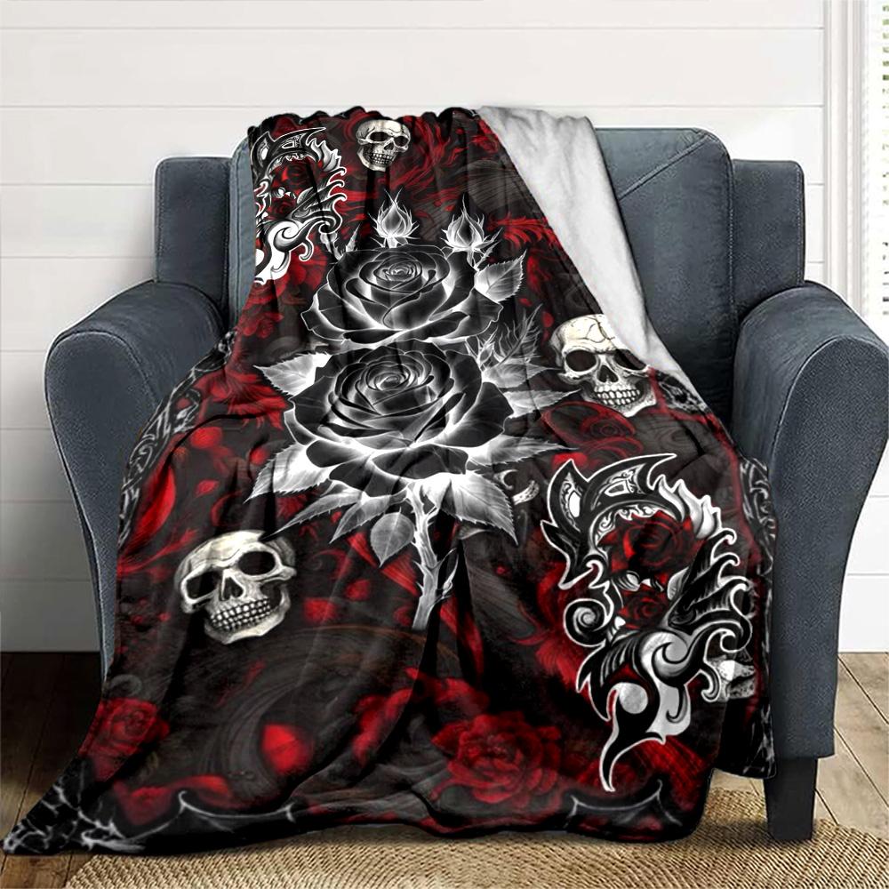 Gotische Schedel Print Flanellen Deken Hoge Kwaliteit Warm Comfortabel Deksel voor Alle Seizoenen Perfect voor Cadeaus Huisdecoratie