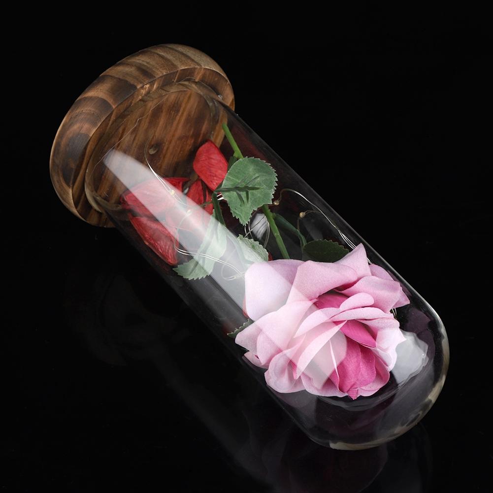 Preserved   Flower LED Light with Glass Cover & Wooden Base Valentines Day Wedding Gift Red