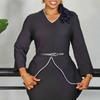 Women Elegant Solid Ruffle High Waist Bodycon Pencil Office Dress