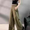 Women's American Style Green Wide-Leg Workwear Pants - Summer Loose Fit, Thin, Floor-Length, Casual 2026.