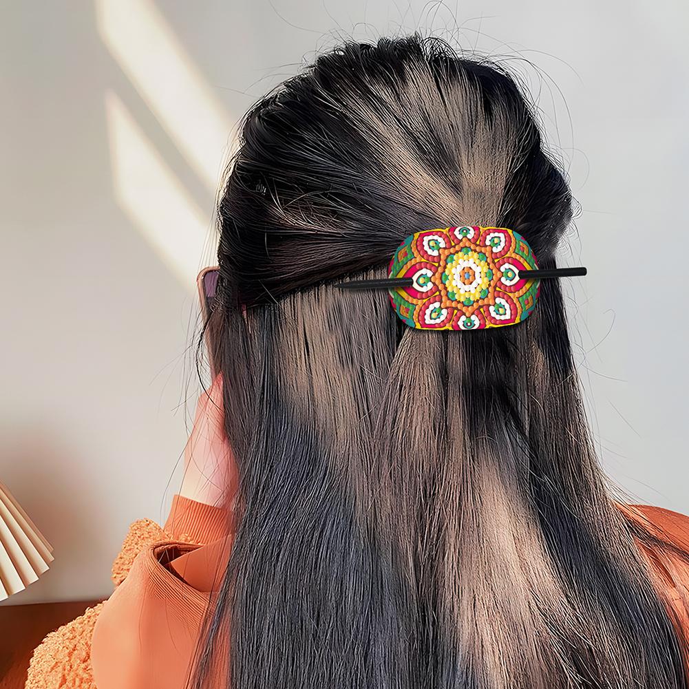 5Pcs PU Mandala Pattern Diamond Embroidery Painting Hairpins Kit Handmade Diamond Headware Hair Sticks Gifts for Women Girls