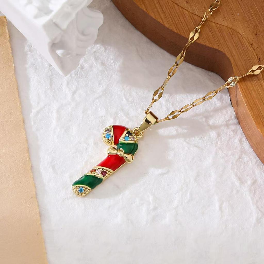 Popular Christmas Series Necklaces: Santa Claus, Peace Tree, Holiday Element Micro-Paved Drip Oil Pendant