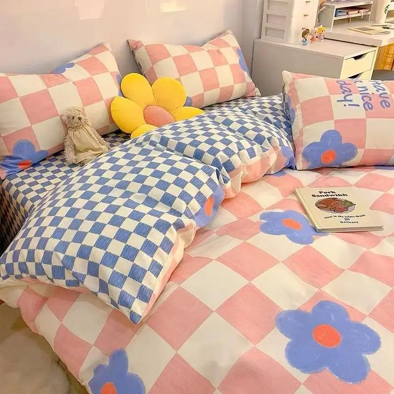 Checkerboard Bedding Set No Comforter Quilt Duvet Cover Pillowcase Flat Sheet Single Queen Size Polyester Bedclothes