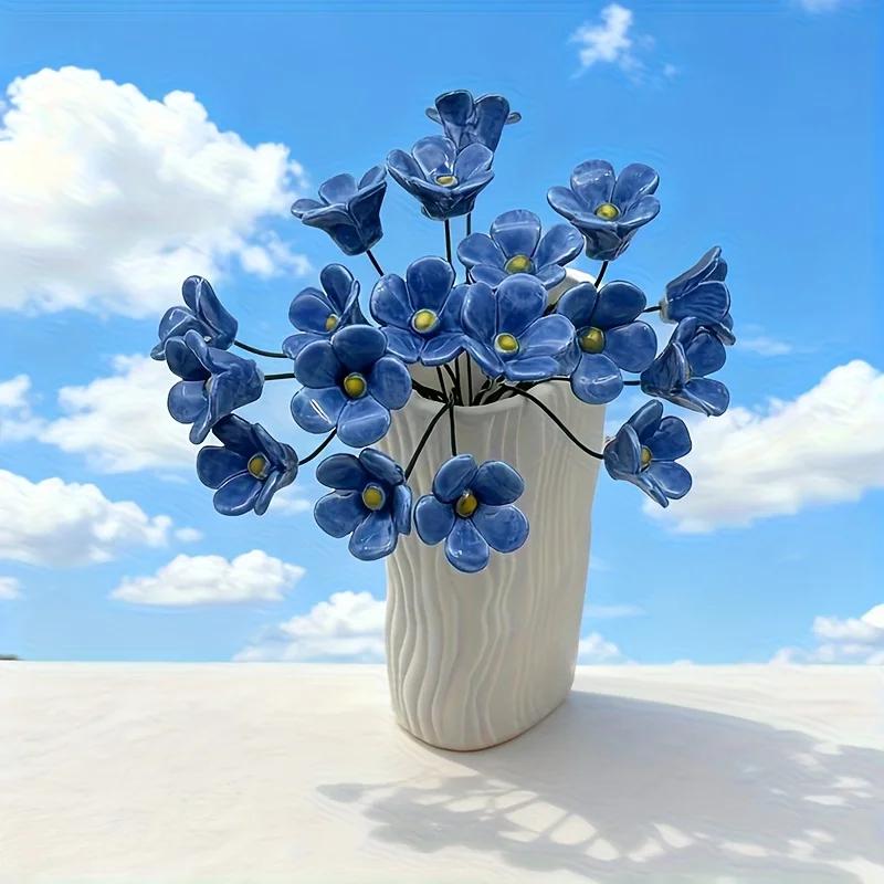 6 Pezzi Fiori Non-Ti-Scordar di Me in Ceramica Lavorati a Mano Blu Amore Artigianato Resistente allo Sbiadimento Decorazione Interno/Esterno Ornamento Artigianale per San Valentino