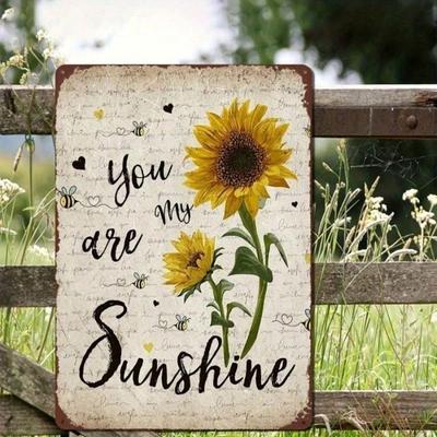 Metal Wall Art Vintage Sunflower Tin Sign, Boho Farmhouse Home Decor