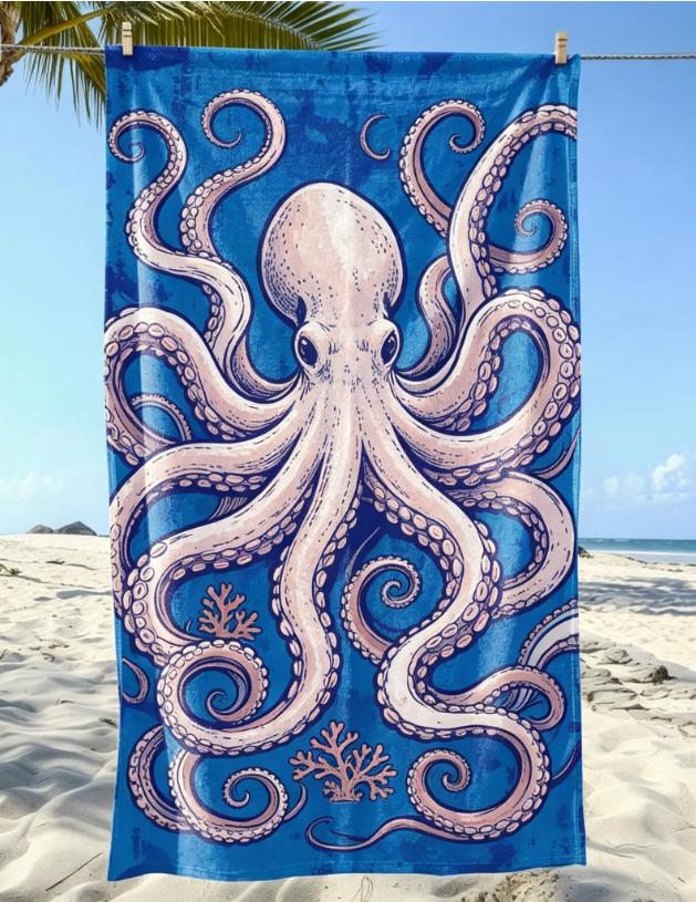 Telo Mare con Stampa Squalo Blu, Microfibra Senza Sabbia Asciugatura Rapida, Motivo Animali Marini, Morbido Assorbente per Bambini & Piscina Estiva
