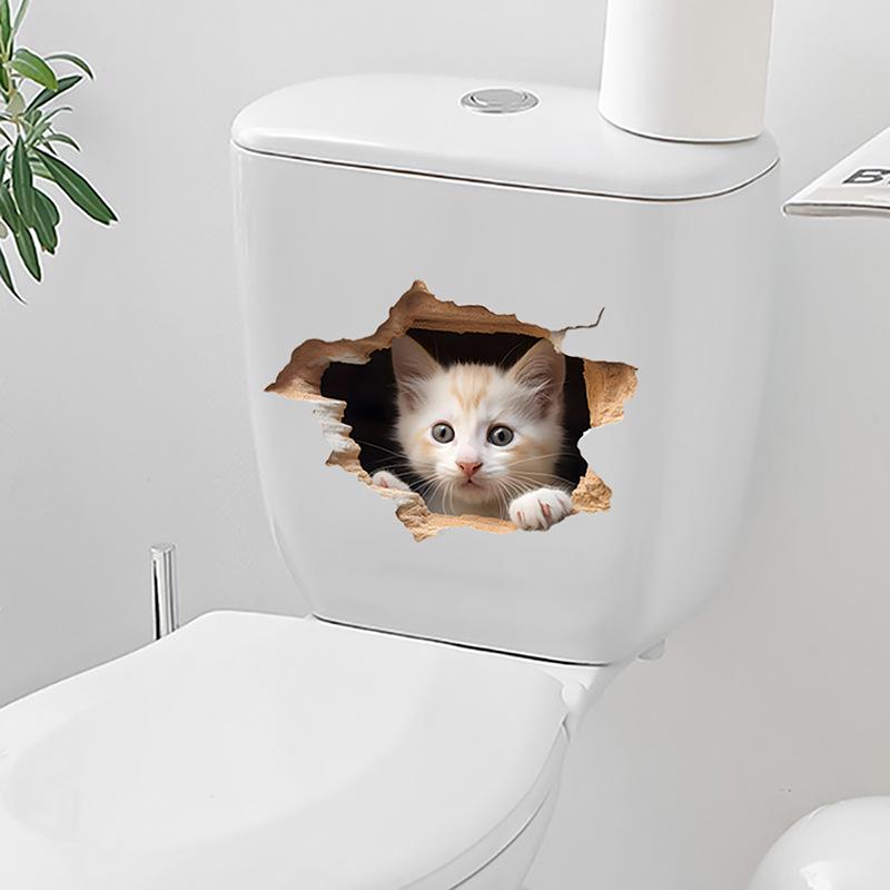 Peek-a-Boo Cat Animal Toilet and Wall Sticker Set Waterproof Self-Adhesive Removable Decal for Bathroom WC Decoration