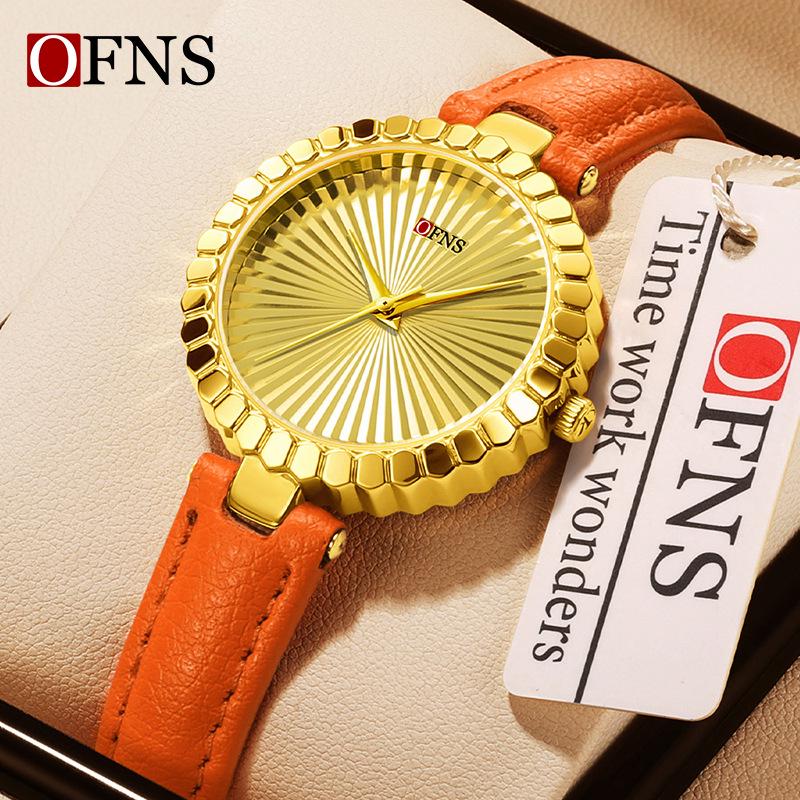 OFNS Light Luxury Women's Quartz Watch - Waterproof, Sunburst Dial, No Numerals