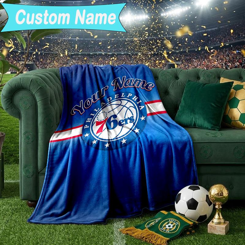 Custom Name Blanket 76ers Basketball Team Blanket Bedding Blanket for Travel, Camping, Living Rooms, Offices, Sofas, Fan Christmas gift