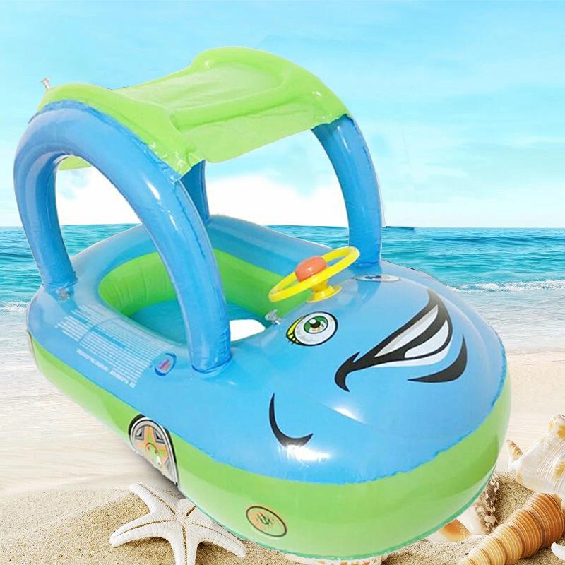 Baby Air Mattresses Swimming Ring Sunshade Baby Float Seat Inflatable Boat Swimming Ring Pool Water Fun Car Boat